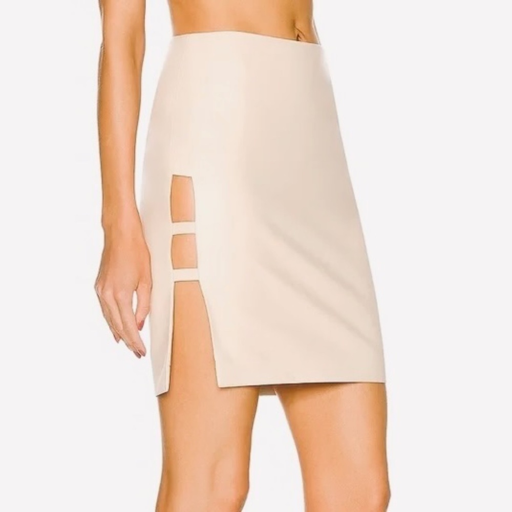 Zeynep Arcay Square Slit Leather Skirt in Cream US6